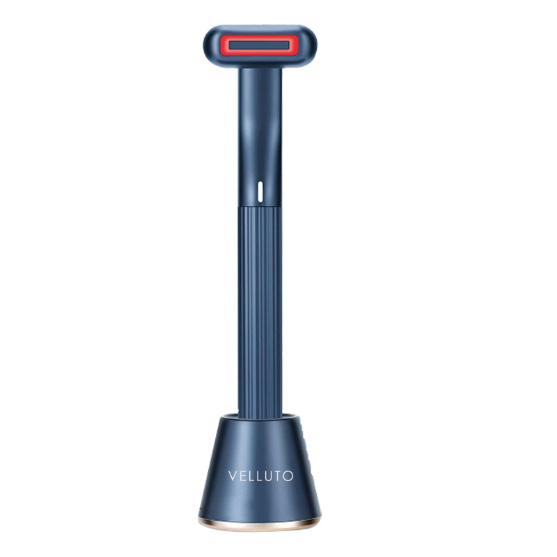 Blue Velluto hair removal device on a white background